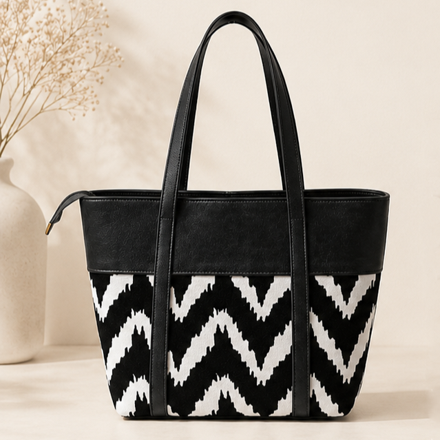 Black and white tote bag