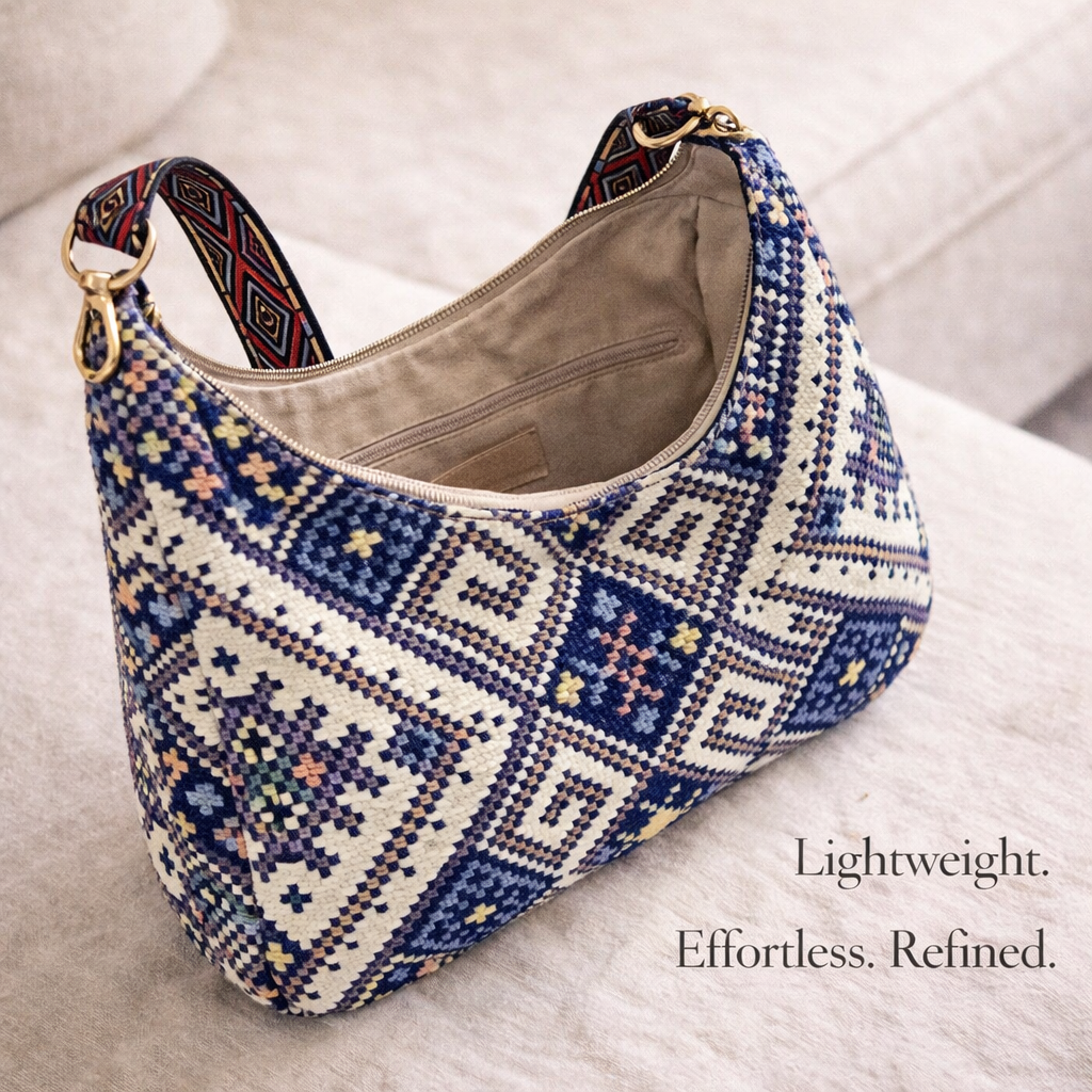 navy blue woven handbag for women

