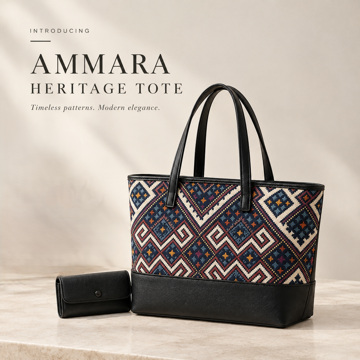 Black traditional print shoulder bag for women.