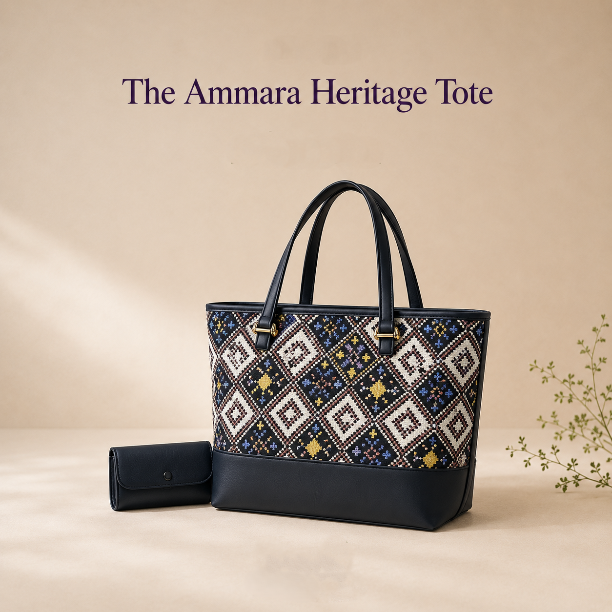 jaquard tote bag navy blue