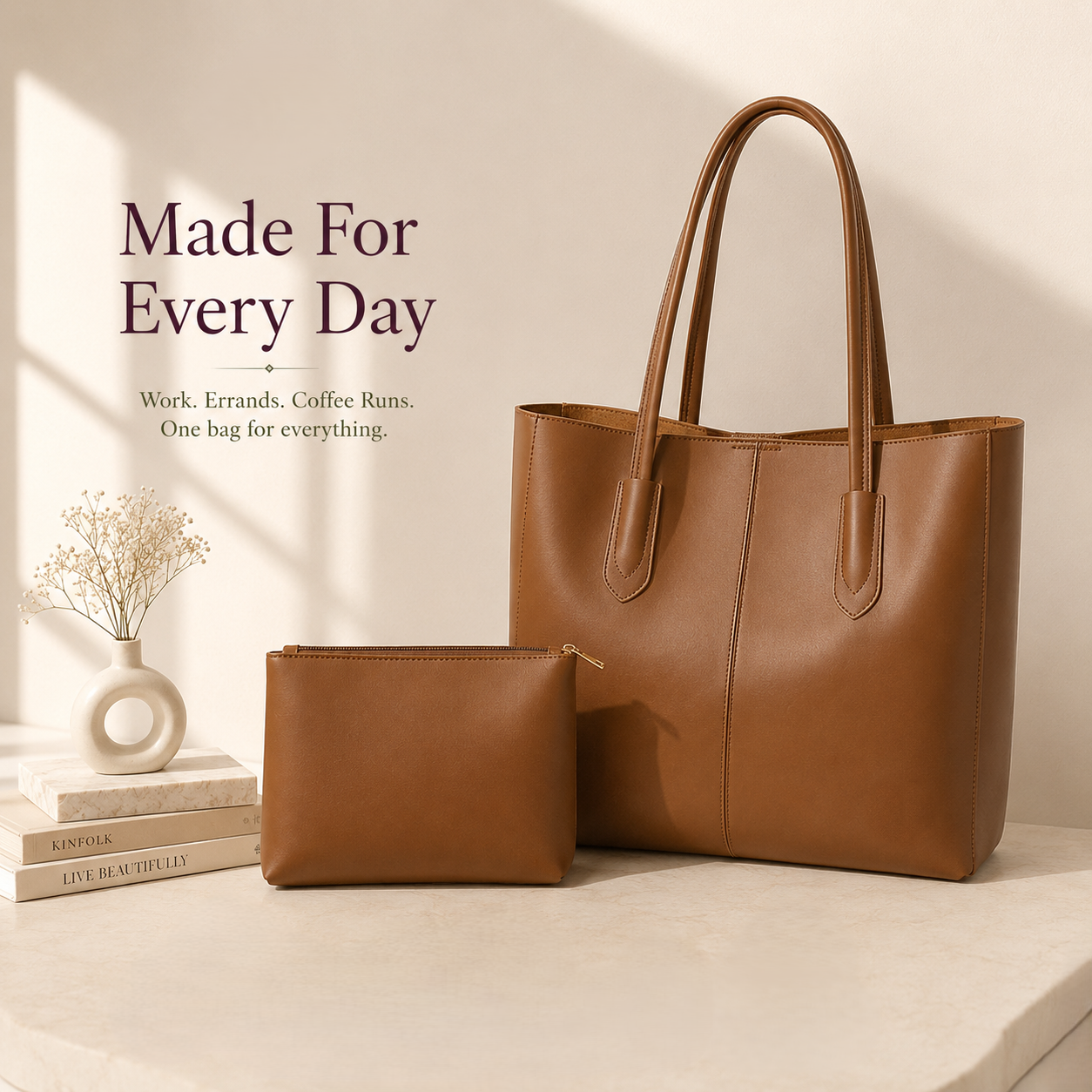 Structured tote handbag