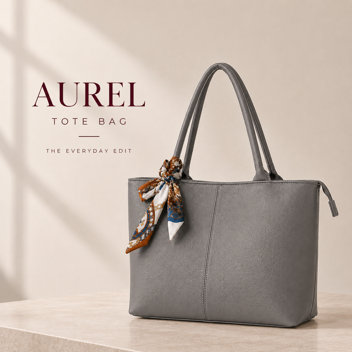 Minimalist grey tote bag for university girls and work