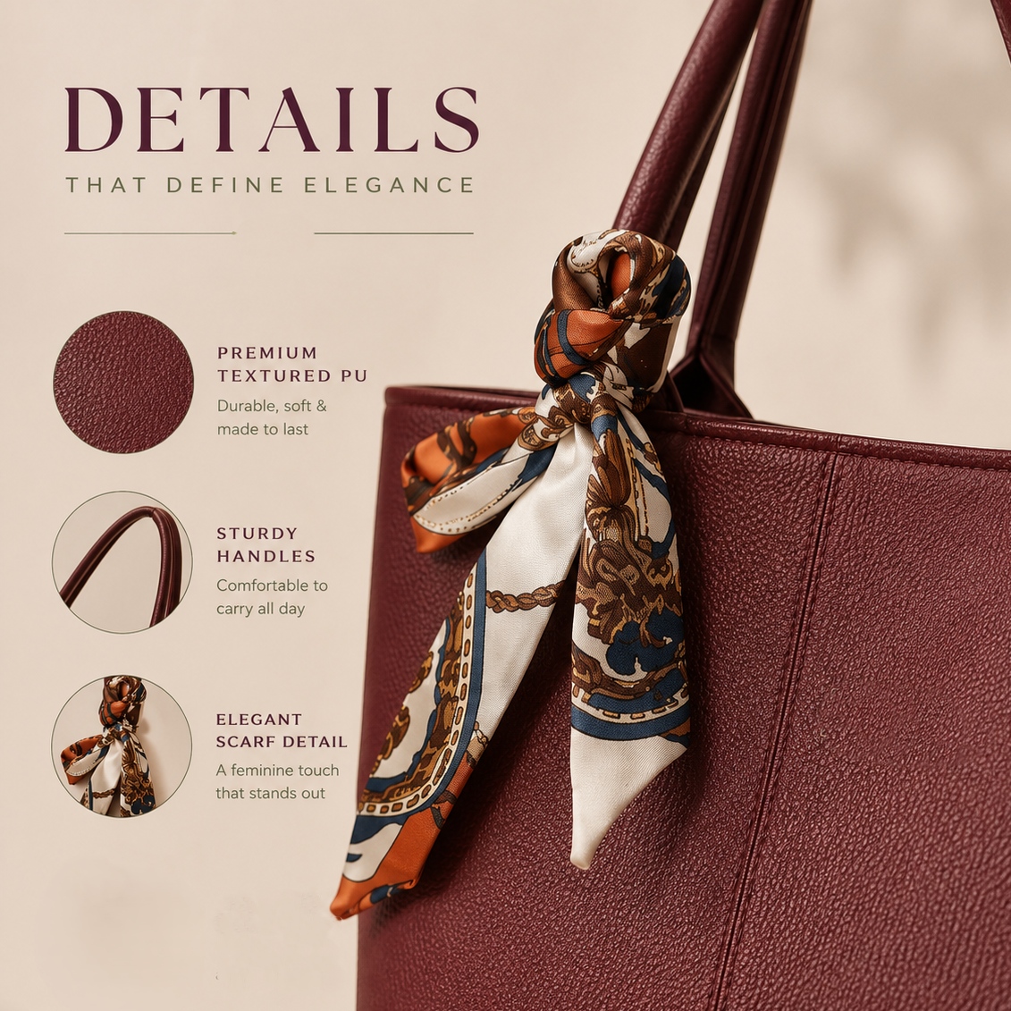 Textured PU leather tote material
