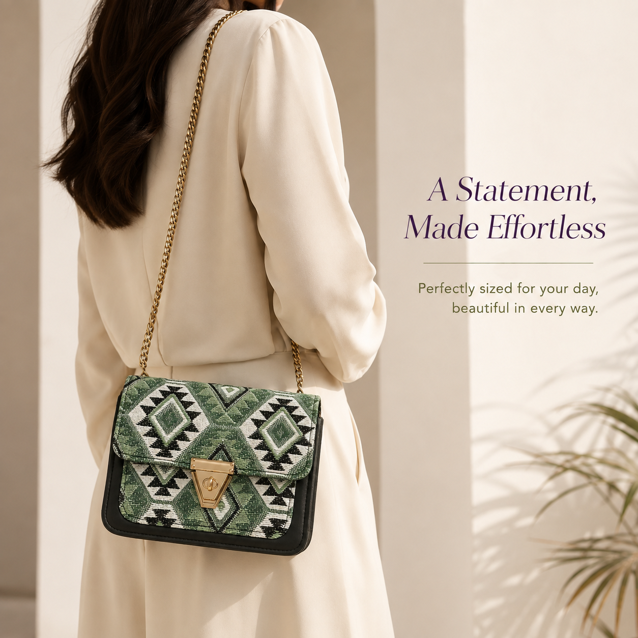 Crossbody woven geometric handbag