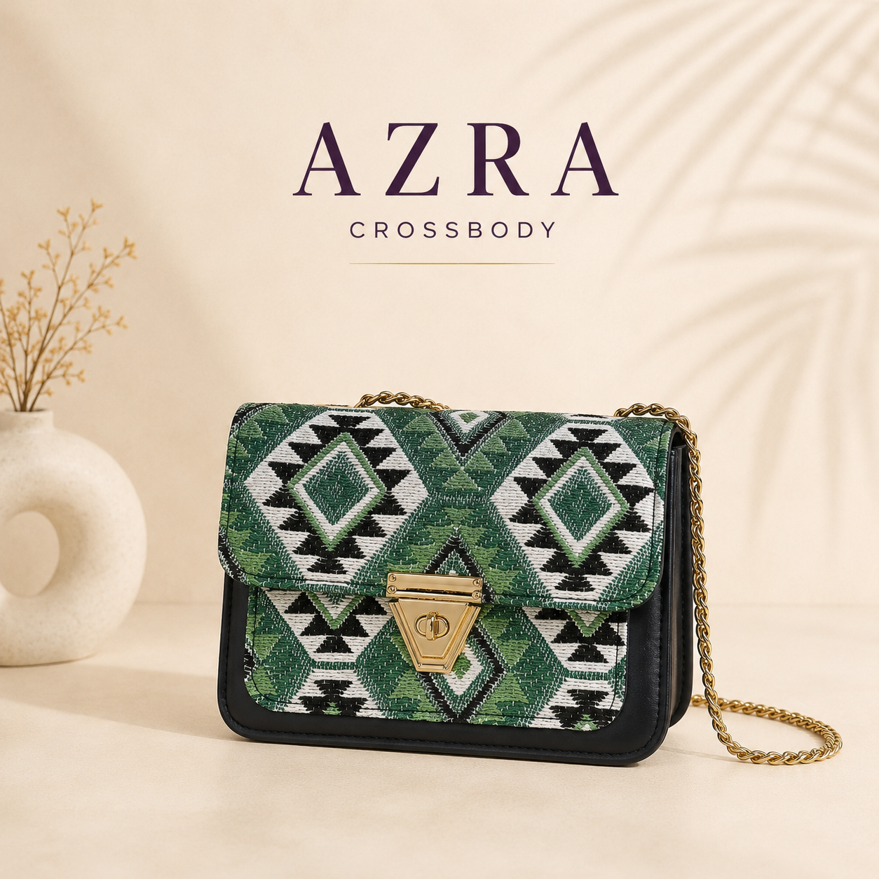woven geometric handbag in sage green