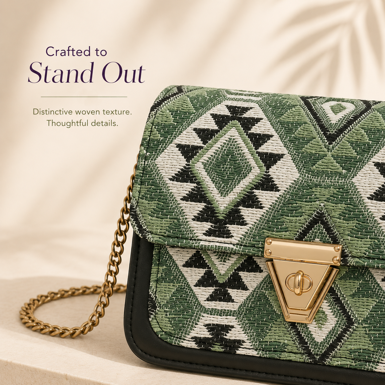 Crossbody gold-tone turn-lock closure detail
