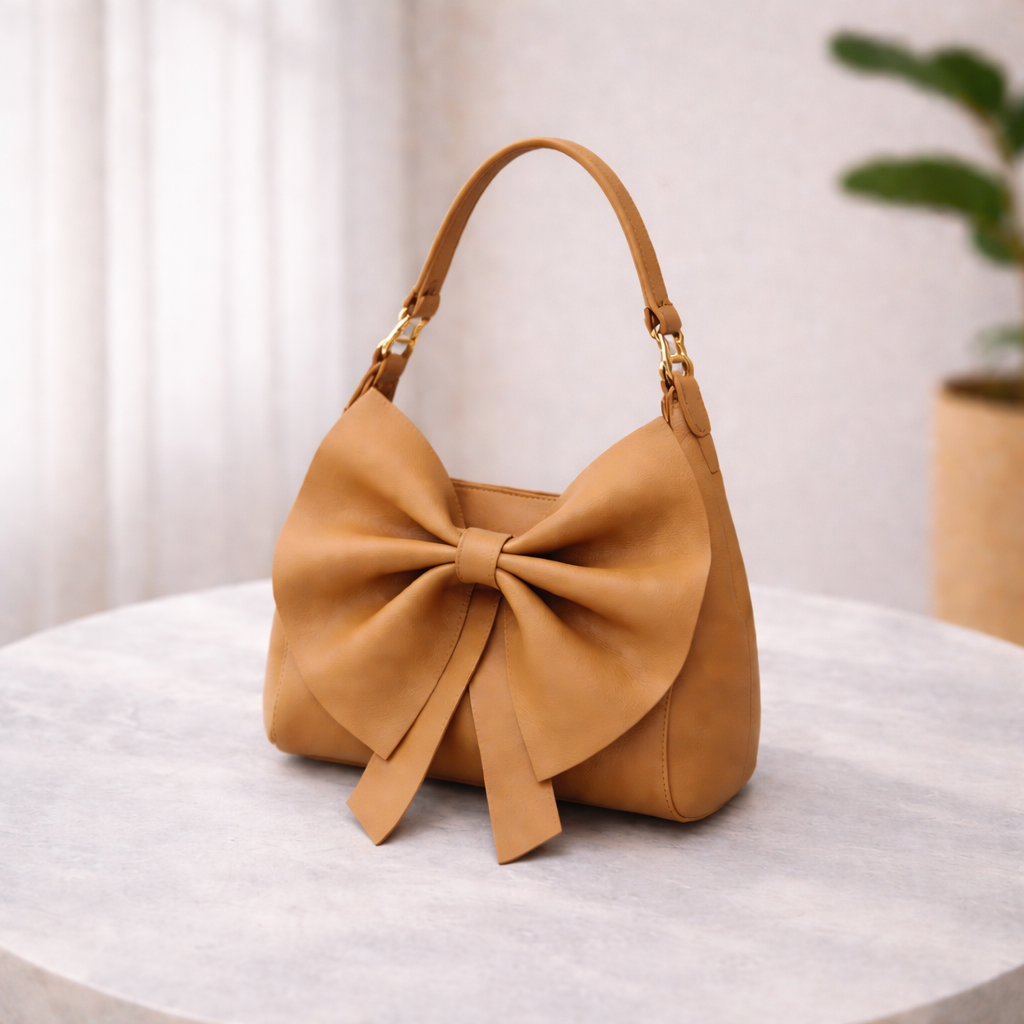 Bow handbag with detachable strap