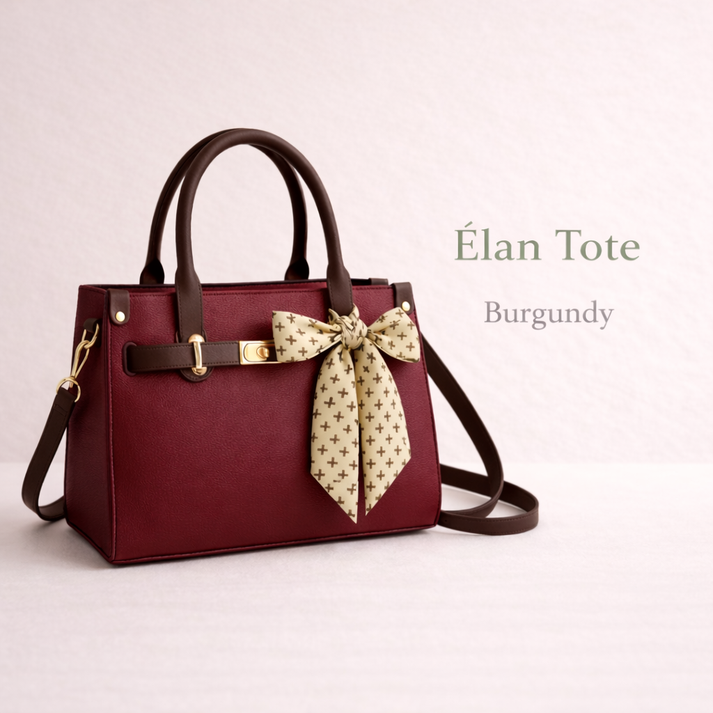 Burgundy structured handbag for women