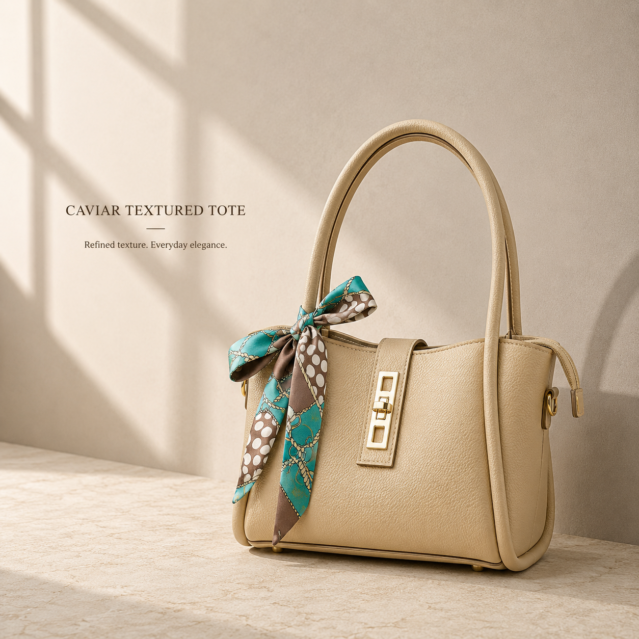 Beige textured women's tote bag