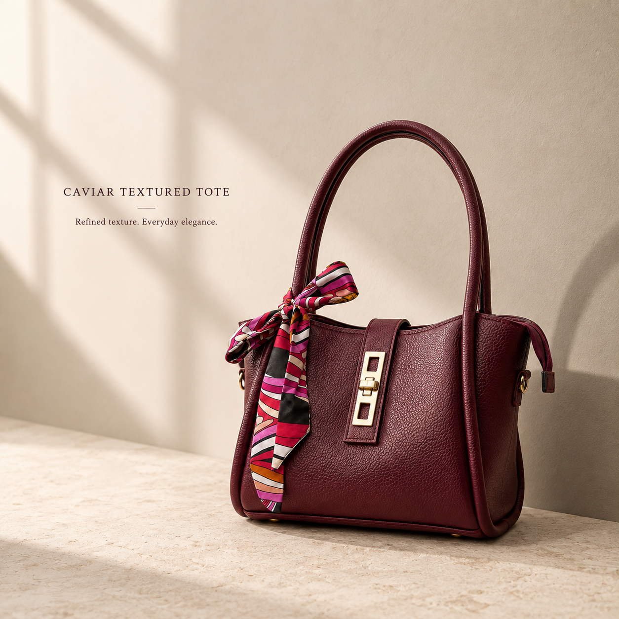 red textured tote bag