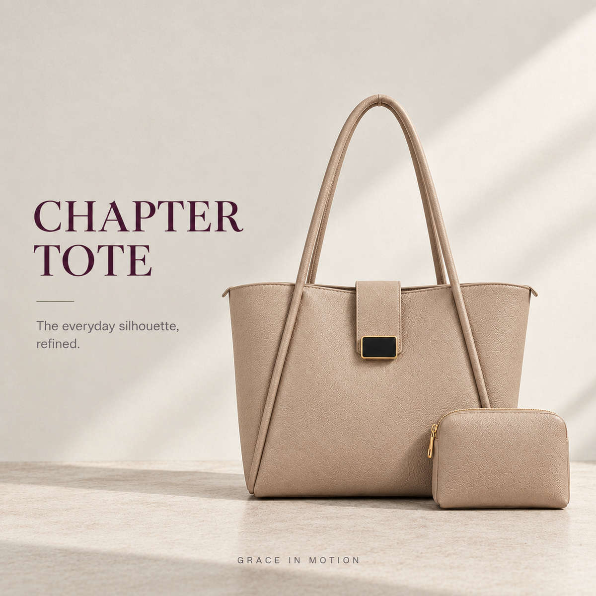 Beige Chapter Tote shoulder bag with matching mini pouch   