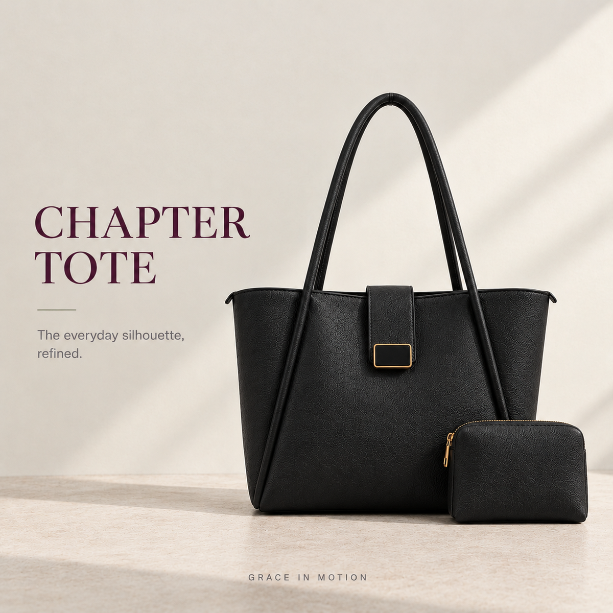 Classic black Chapter Tote handbag with small pouch   