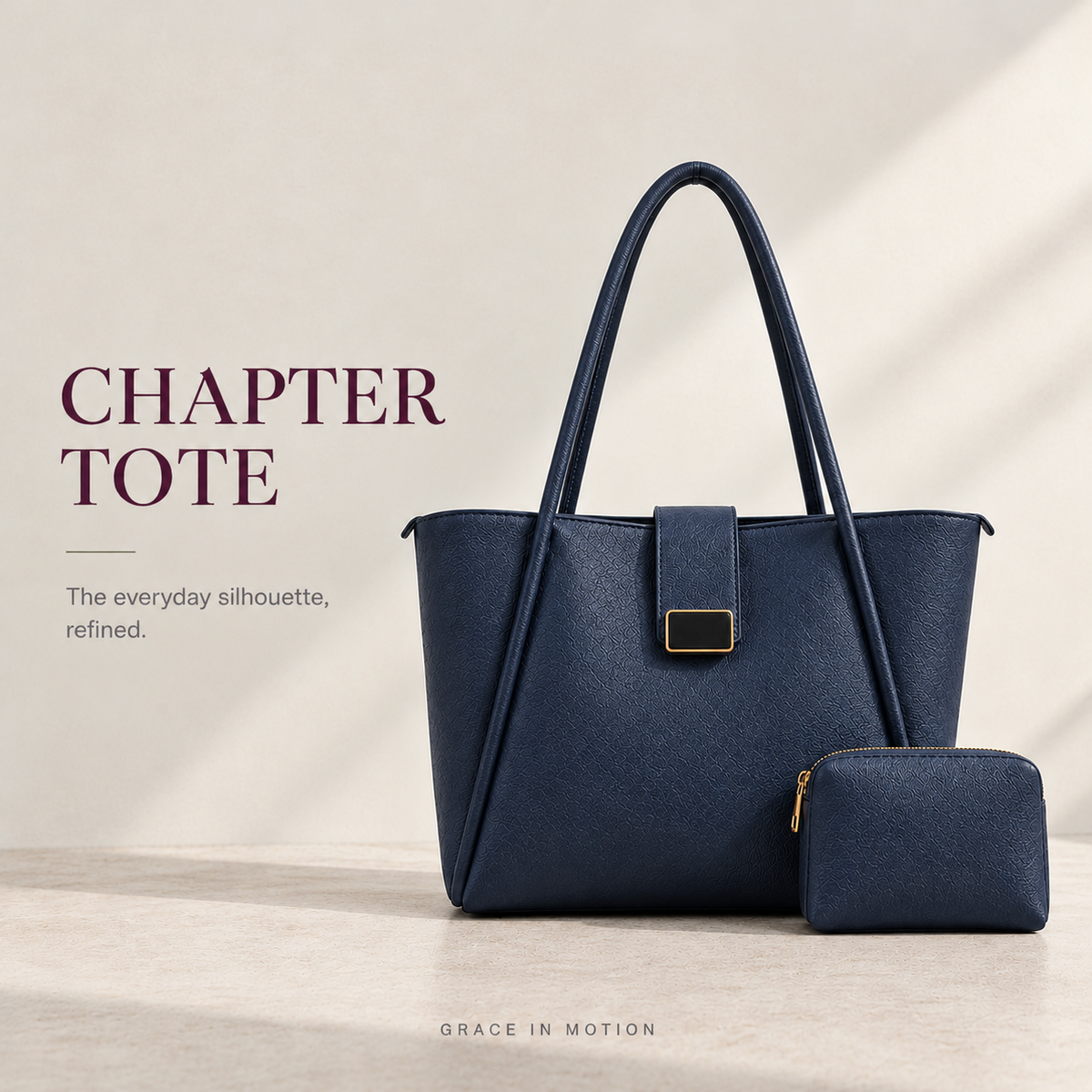 Navy blue Chapter Tote bag with matching pouch   