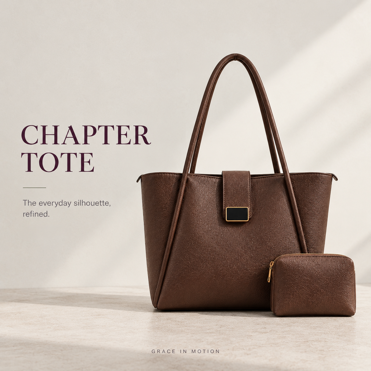 Brown Chapter Tote bag with matching pouch for women in Pakistan   