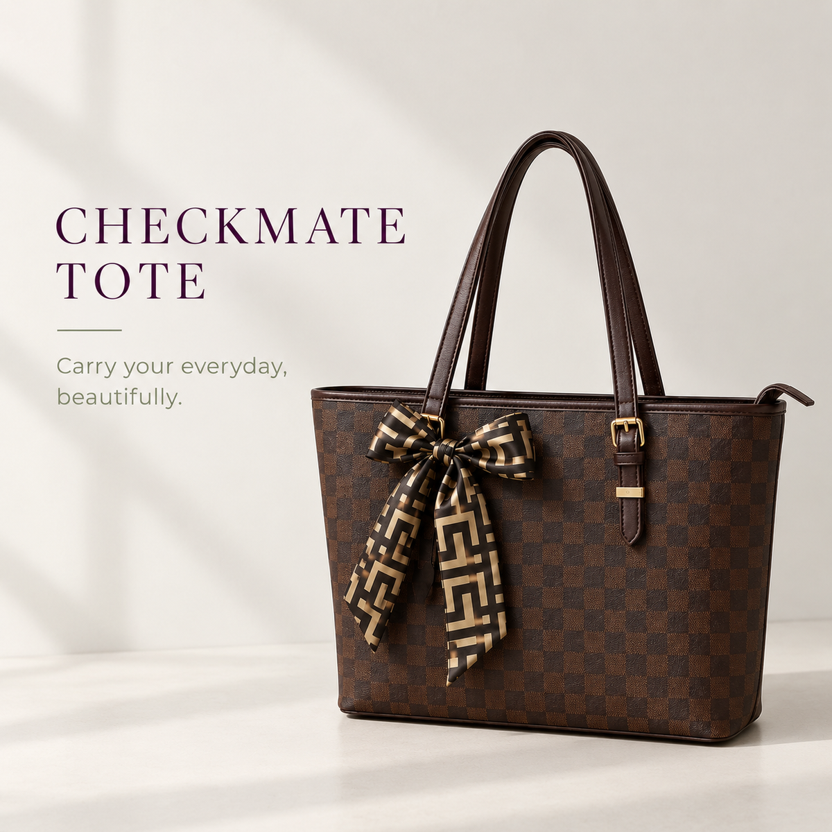 Brown checkered tote bag for women 