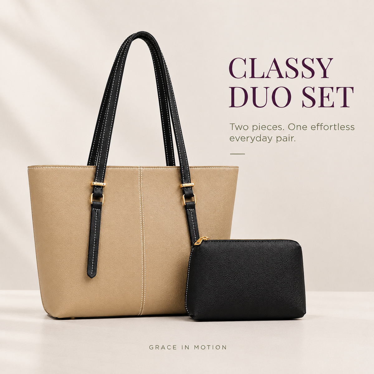 Black beige tote styled for everyday