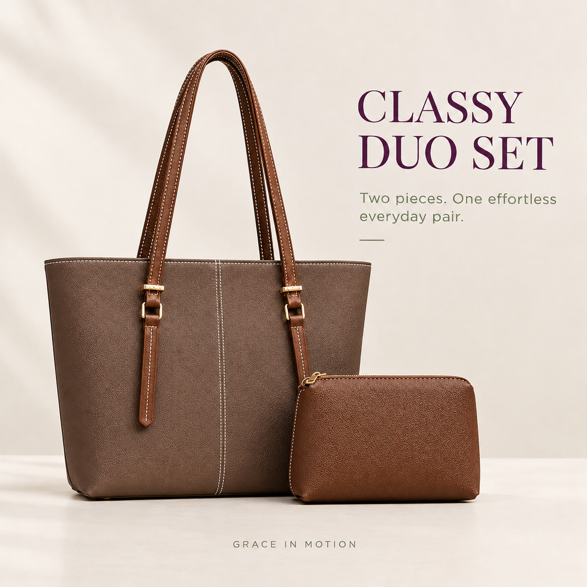 Textured tote with gold-tone details