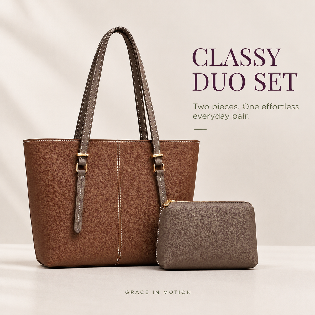 Brown tote with small pouch