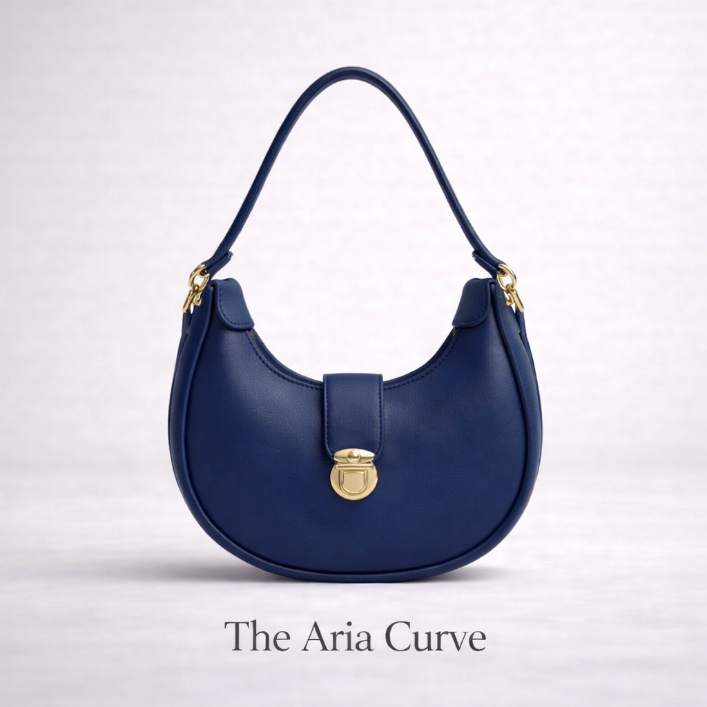 Designer style curved handbag