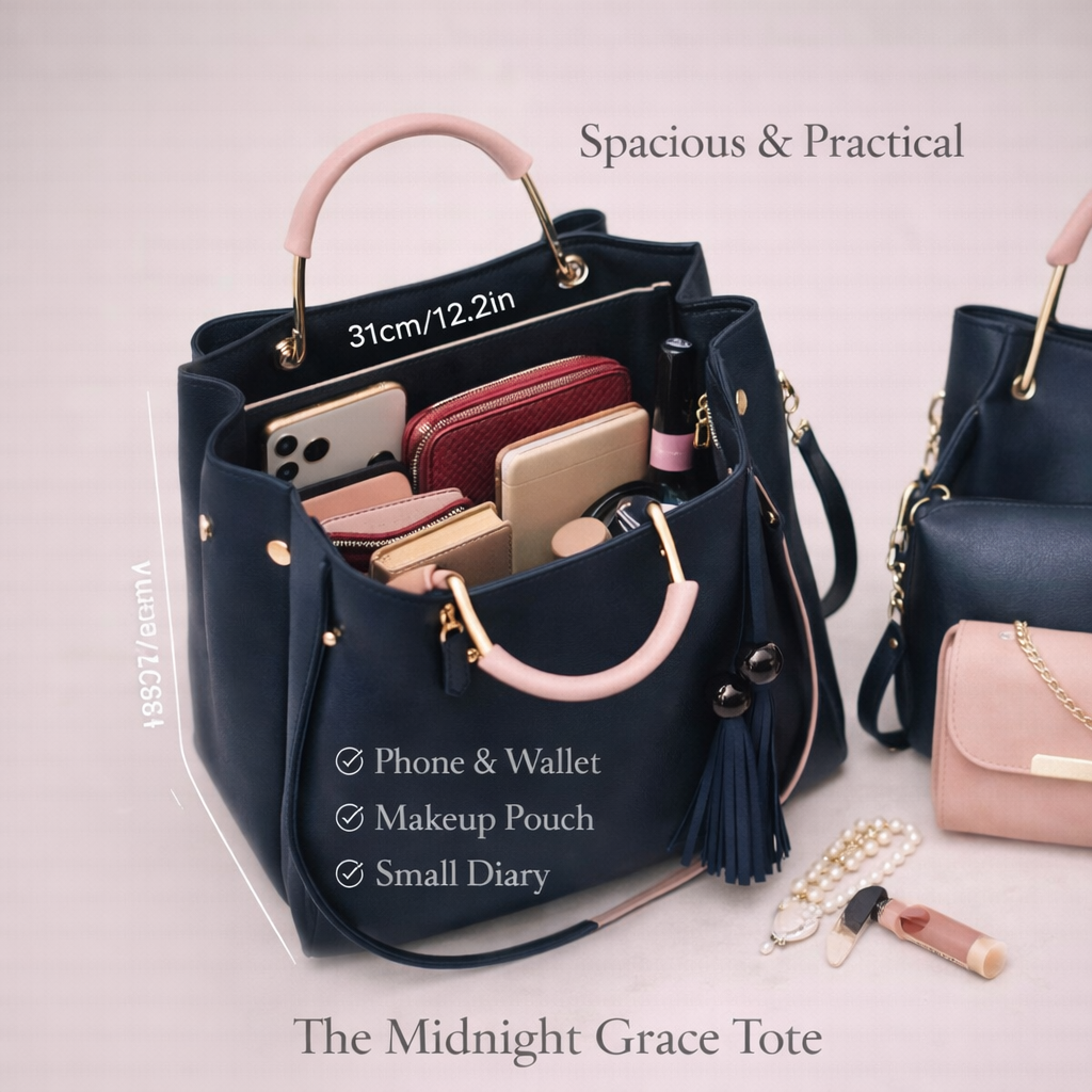 Elegant navy blue structured tote bag for women