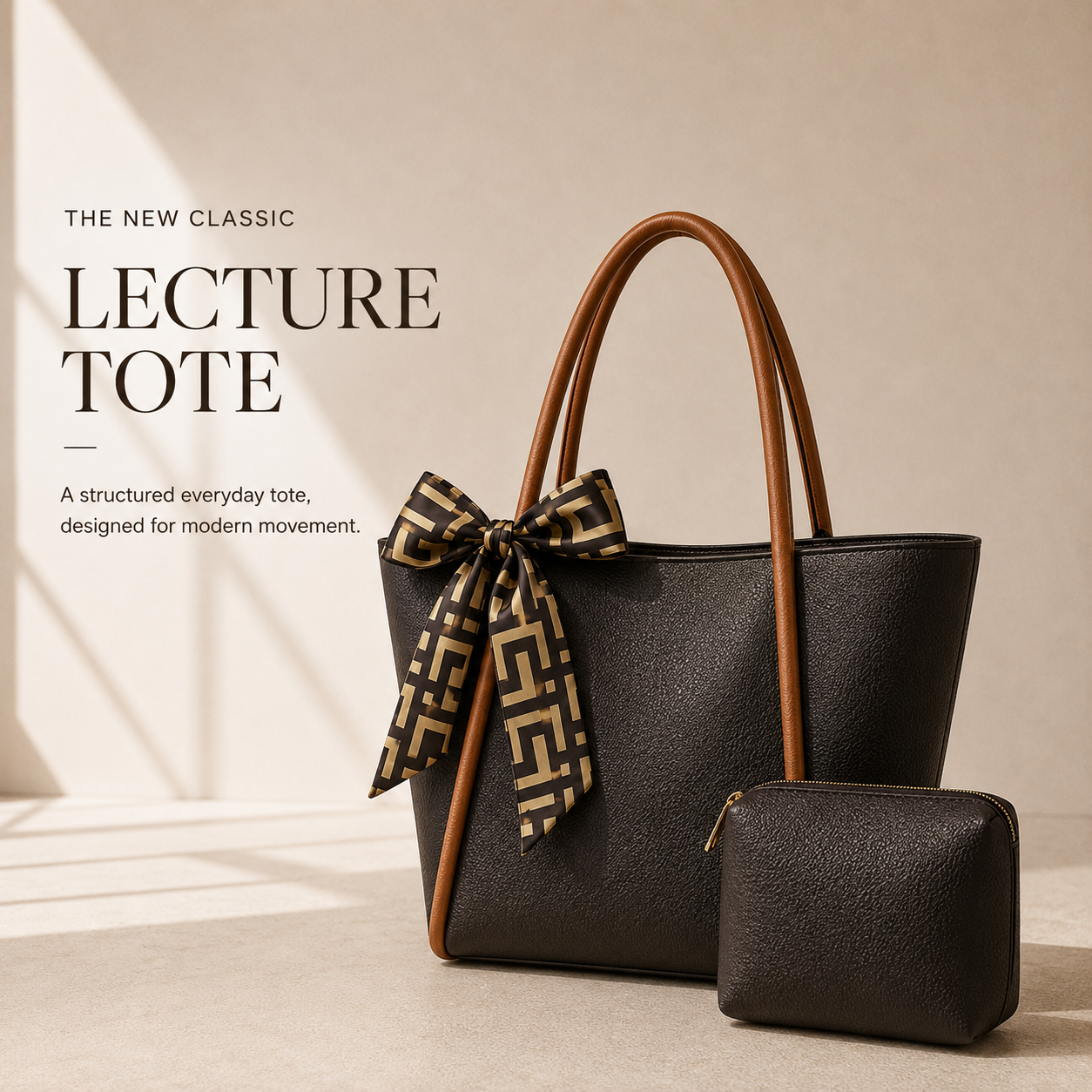 Everyday work tote bag with scarf