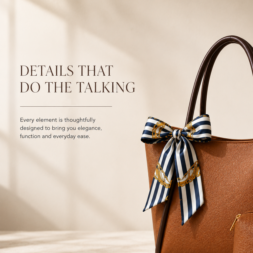 Brown Tote with scarf detail