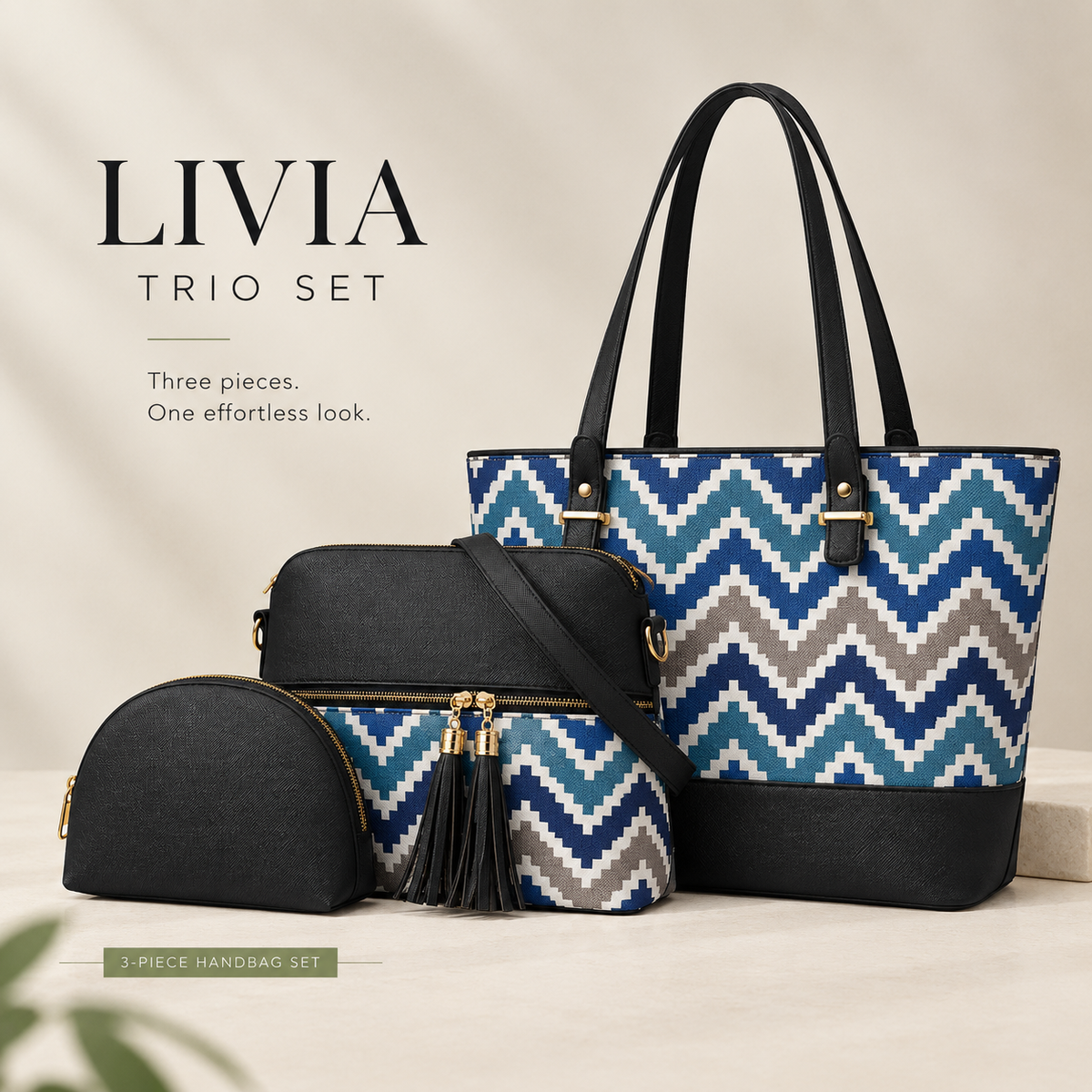 Women’s everyday handbag set with tote crossbody and compact pouch