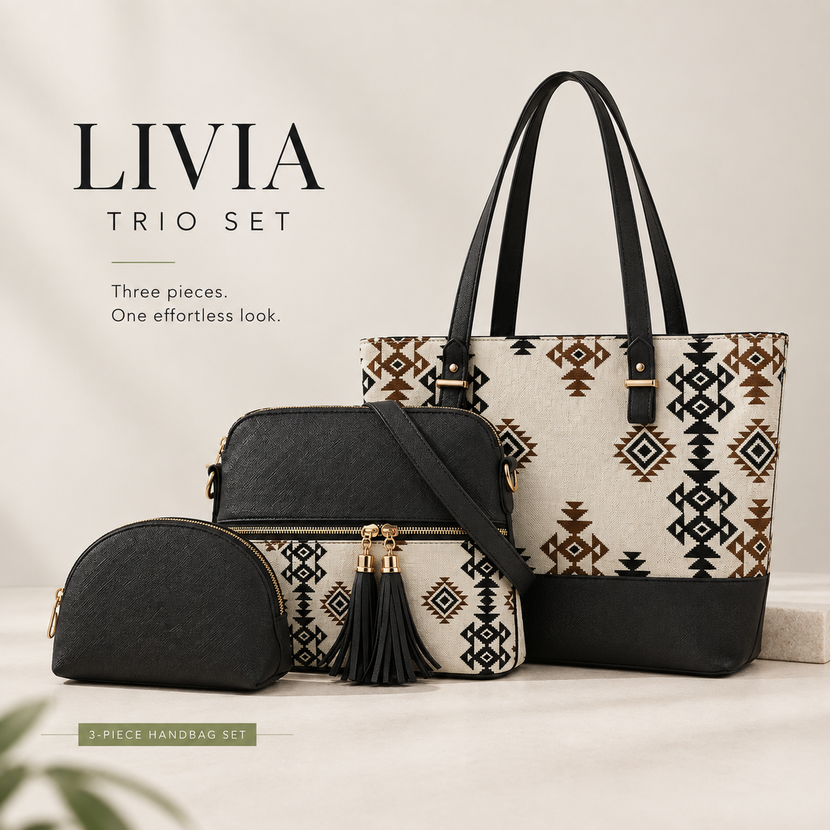 Women’s 3 piece handbag set with tote crossbody bag and pouch