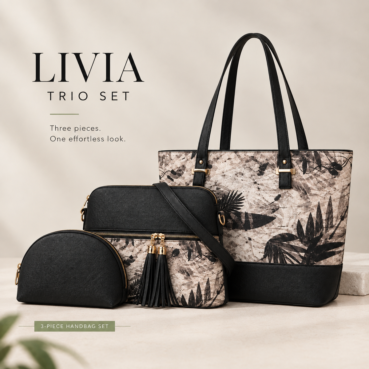 Small black pouch styled inside a women’s handbag