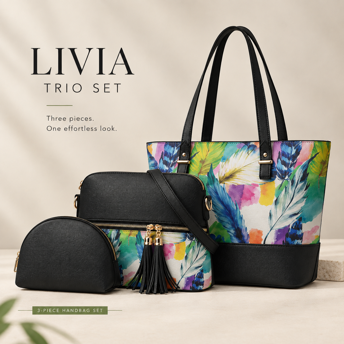 Medium crossbody handbag with patterned lower section and tassel detail