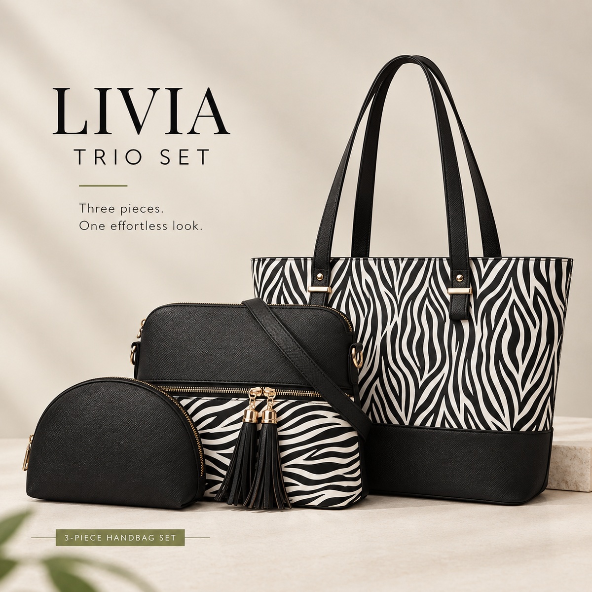 Women’s handbag set with coordinated tote shoulder bag and pouch