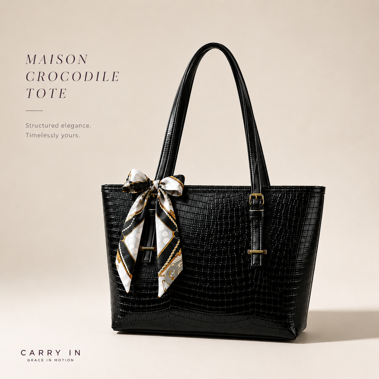crocodile textured tote bag for women