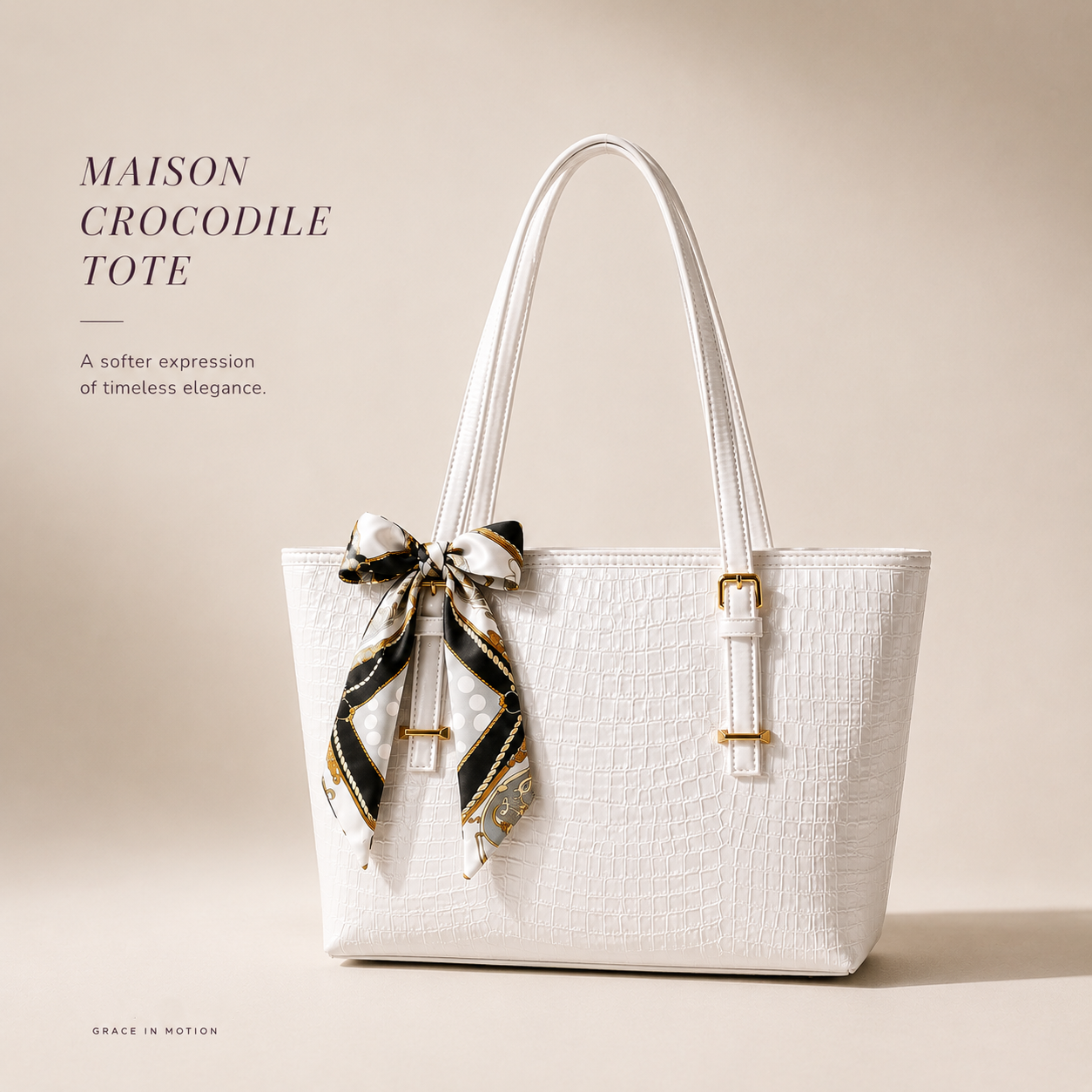 white crocodile pattern handbag