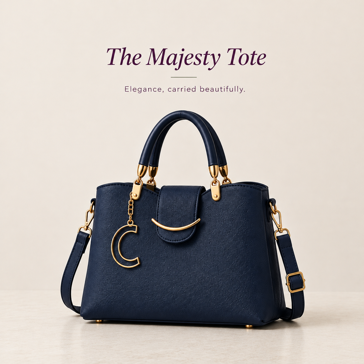 structured tote with gold-tone charm