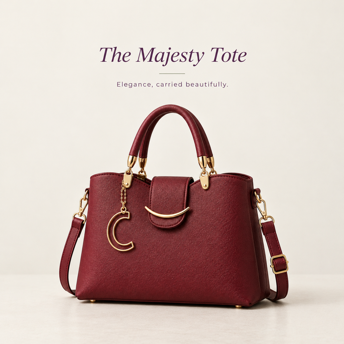 red structured tote bag for women with gold-tone hardware