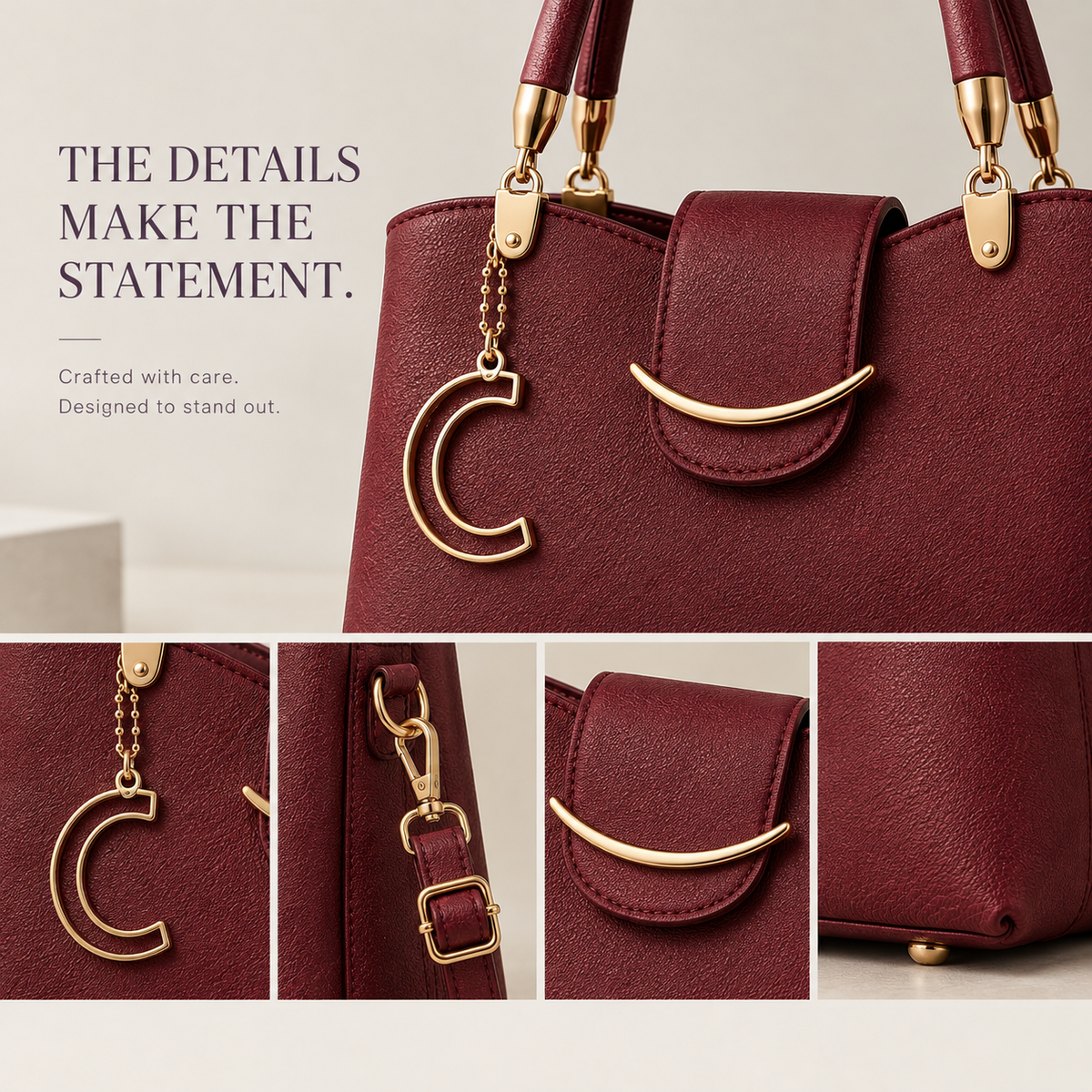 women’s handbag with rounded top handles and shoulder strap