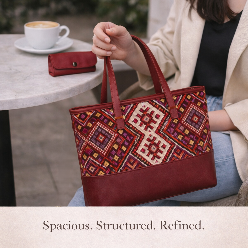 Structured tote bag with matching mini pouch