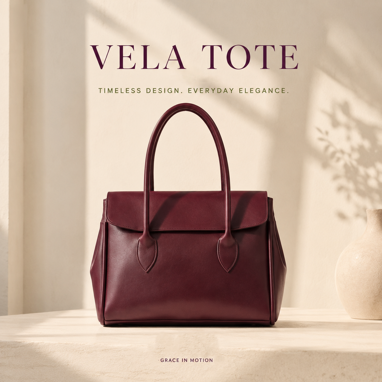 Burgundy structured leather tote for women