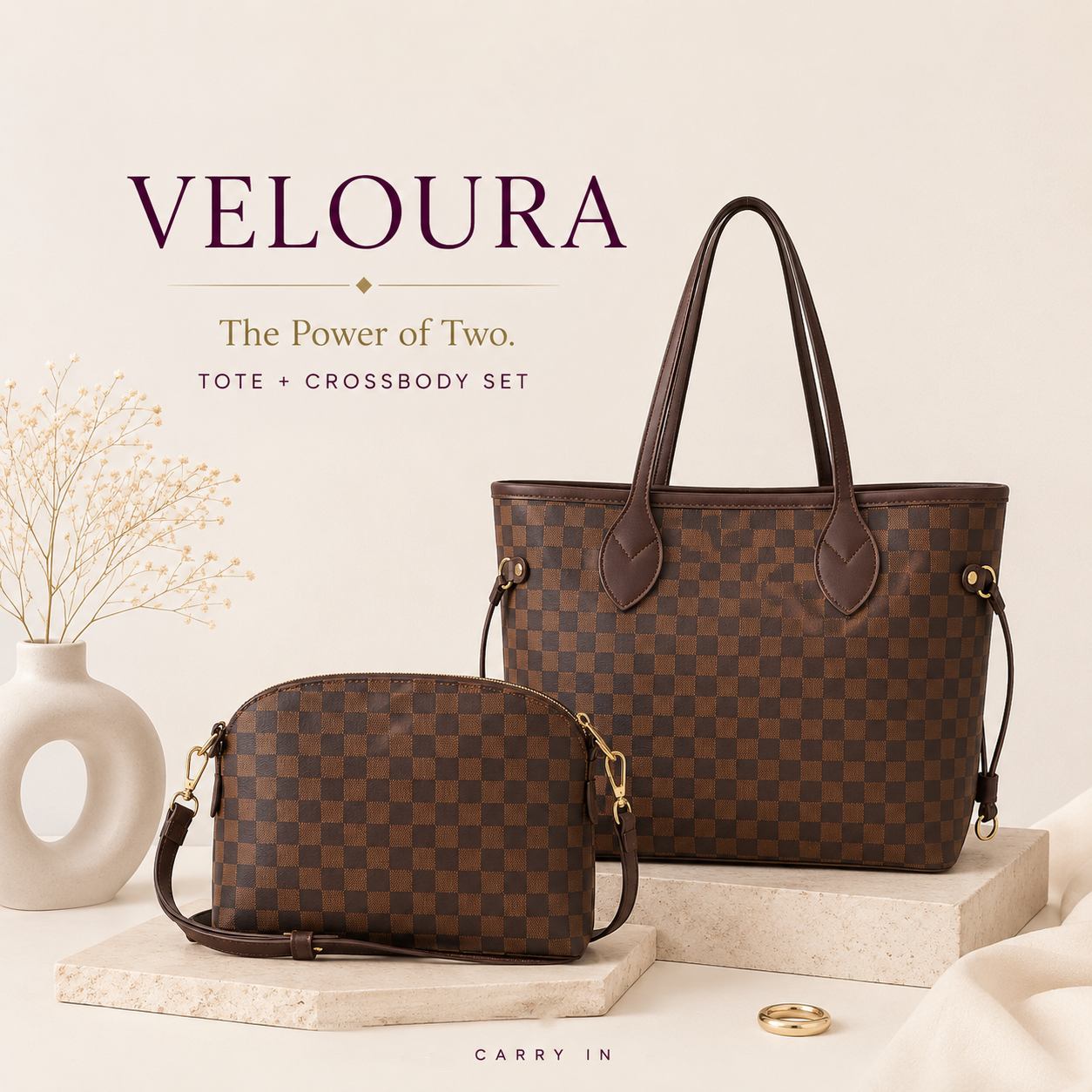 Brown Check Tote Bag