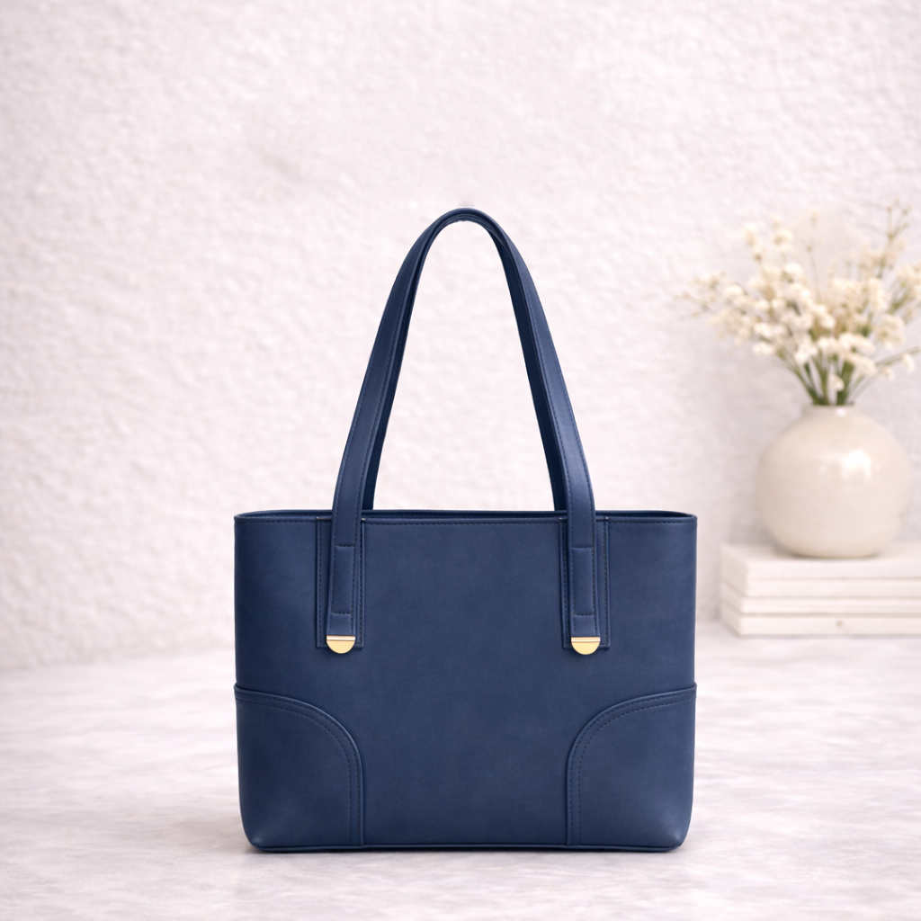  navy blue handbag structured tote